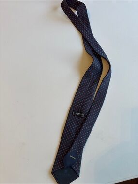 Lanvin Navy Silk Tie with Small Red Floral Motif